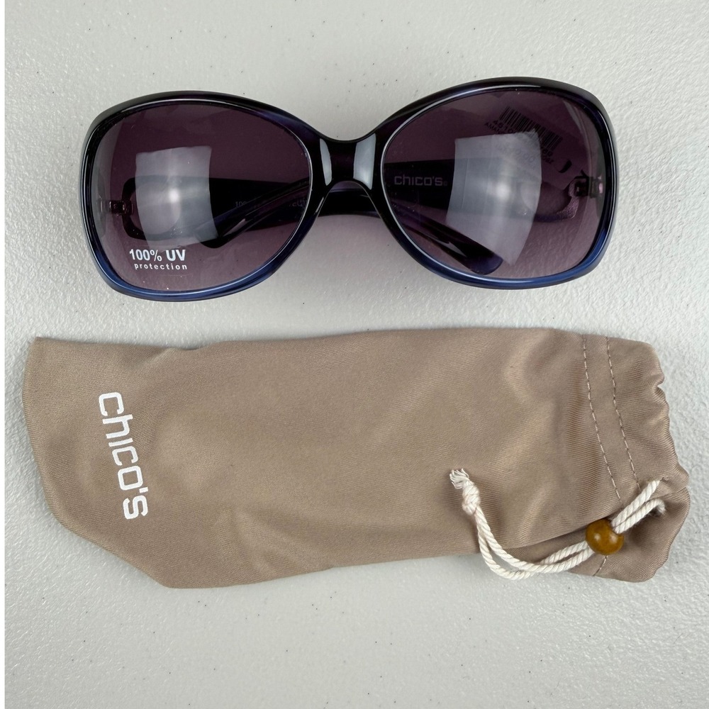 Chicos Amanda Sunglasses Blue Tortoise‎ Oversized UV Protection NWT